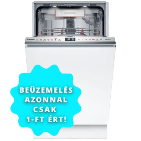Bosch SPV6EMX05E Beépíthető mosogatógép, bútorlap nélkül 10 teríték, 8.9 L fogyasztás, 6 program,  44 db zajszint, C energiaosztály, Felső evőeszköztartó tálca, 45 cm, Digit. kijelző