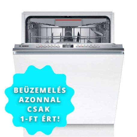Bosch SMV6YCX02E Beépíthető mosogatógép, bútorlap nélkül 14 teríték, 9.5 L fogyasztás, 6 program,  44 db zajszint, A energiaosztály, Felső evőeszköztartó tálca, 60 cm, Digit. kijelző