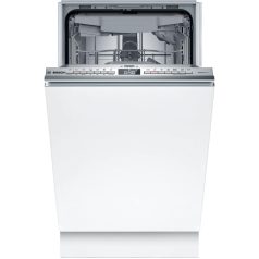   Bosch SPV4HMX10E Beépíthető mosogatógép, bútorlap nélkül 10 teríték, 9.5 L fogyasztás, 6 program,  44 dB zajszint, E energia, Felső evőeszköztartó , 45 cm, Digit. kijelző, Automata ajtónyitás nélkül