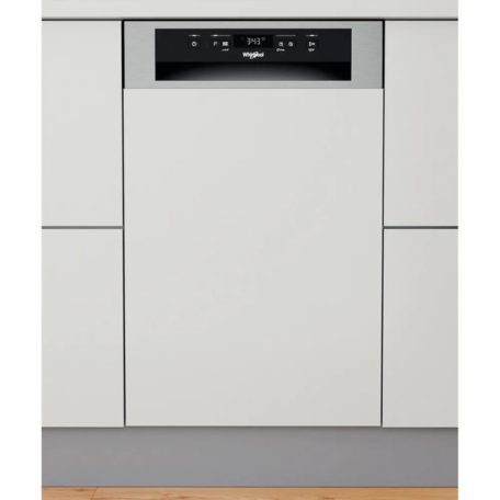 Whirlpool WSBC 3M27 X Beépíthető mosogatógép, 10 teríték,9 L,6 prog.,47 dB,E,Alsó kosár,45 cm,Digit.kijelző,Automatikus ajtó